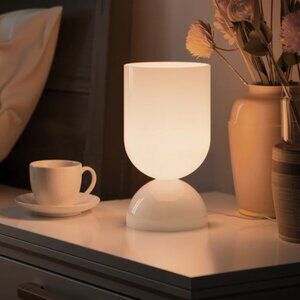 NIB 9” Modern White Glass Accent Table Lamp with Dimmer for Living Room, Bedroom